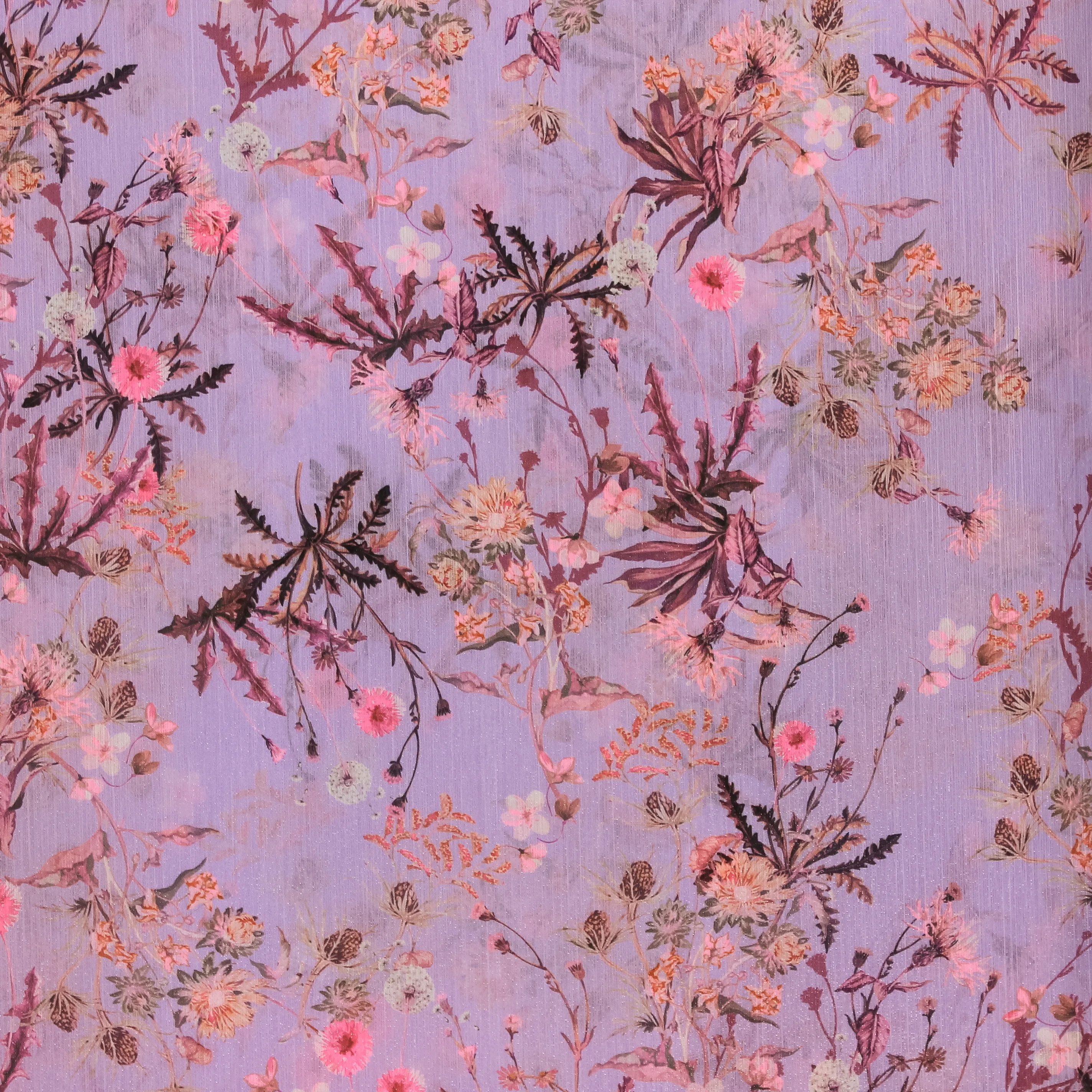 Lichte polyester paars met bloemen -glinsterend-